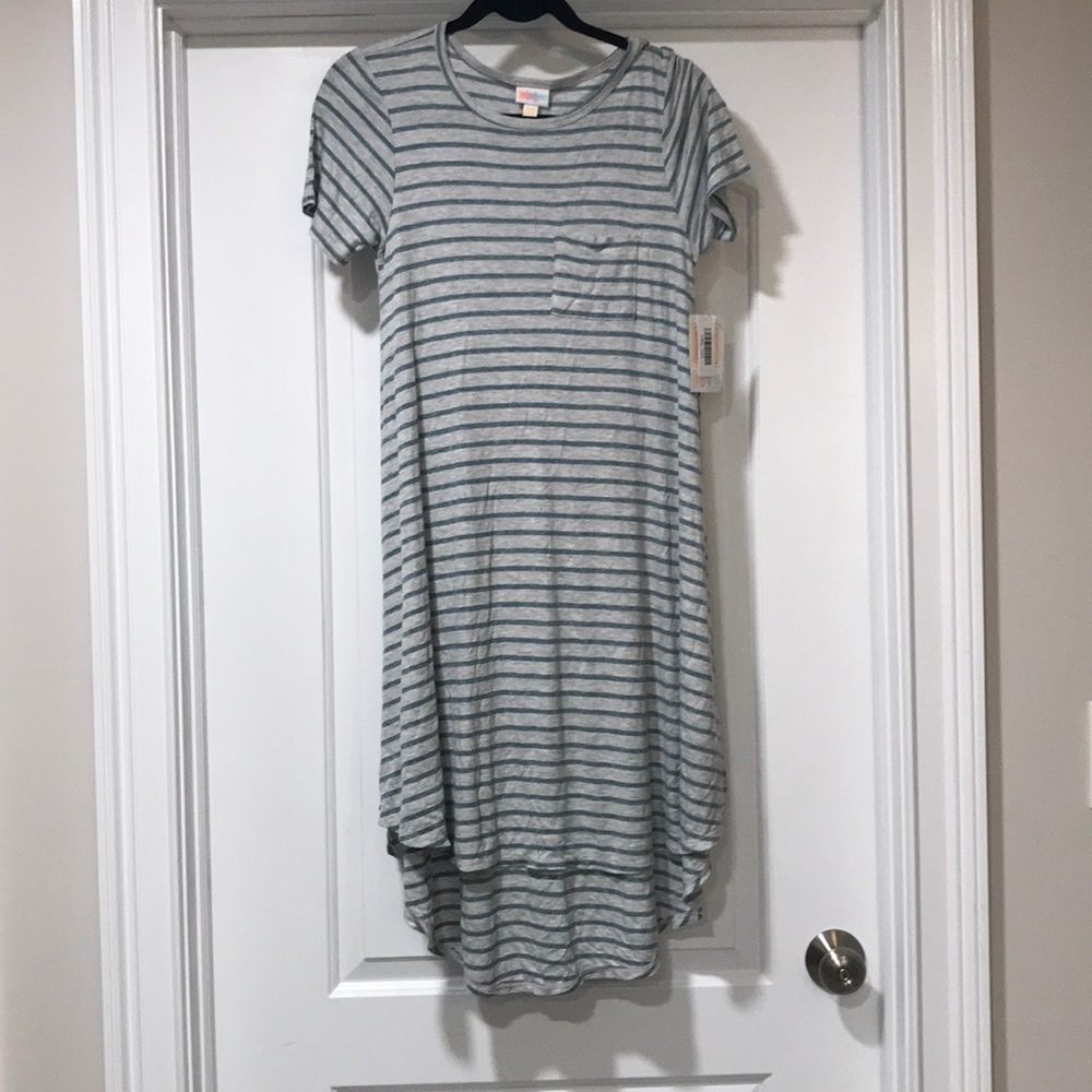 LuLaRoe Carly Dress - Grey and Blue Stripe